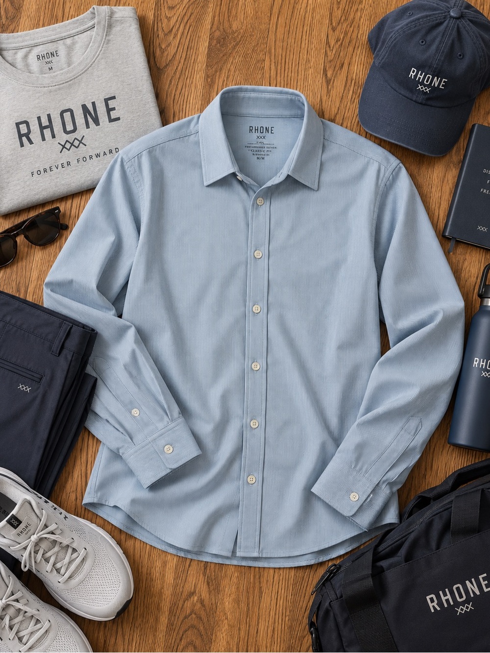 Rhone Shirt Mens XL Blue Striped Commuter Long Sleeve Stretch Performance Italy